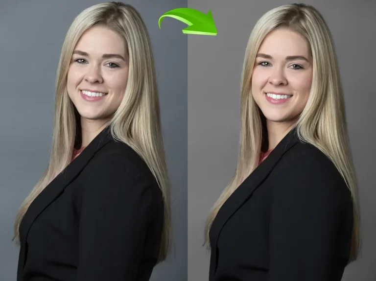 Professional headshot retouching with flawless skin and natural tones