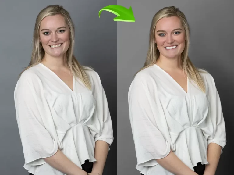 Professional headshot retouching with smooth skin and enhanced facial features