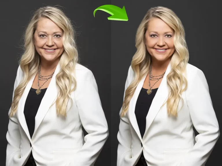 Clean and professional headshot retouching with enhanced skin tone and clarity