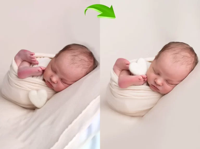 Beautiful newborn photo retouching with soft skin smoothing and natural colors