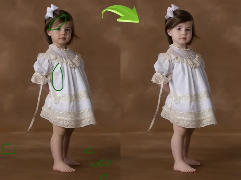 Professional portrait retouching example featuring enhanced skin tone, lighting, and clarity