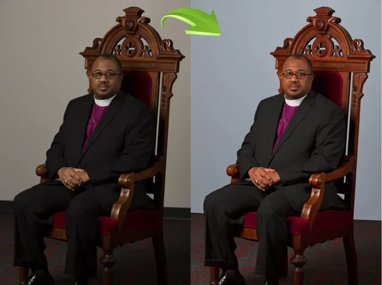 Professional portrait retouching with smooth skin and natural lighting