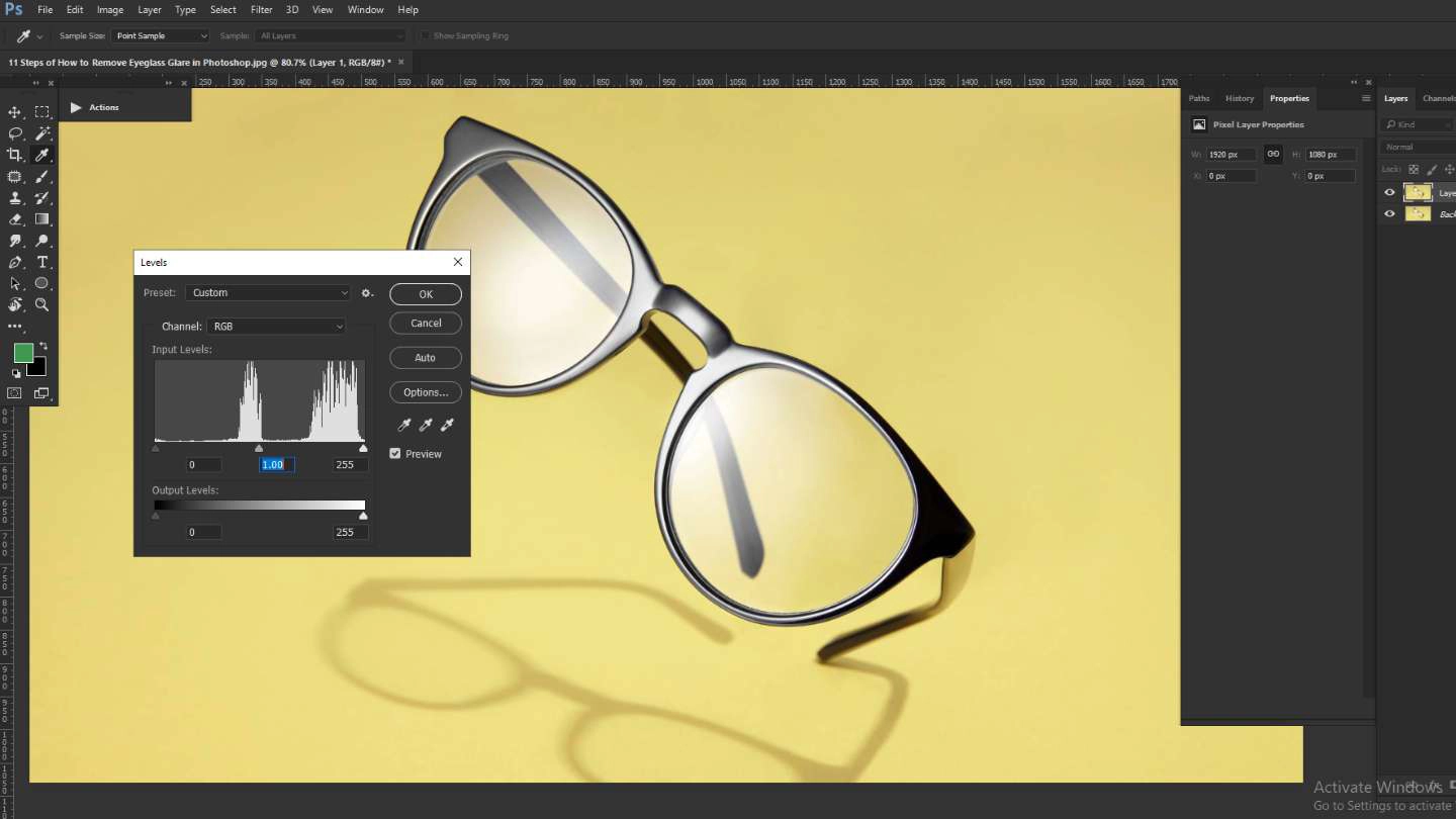 How to Remove Eyeglass Glare in Photoshop with Levels Adjustment Layer