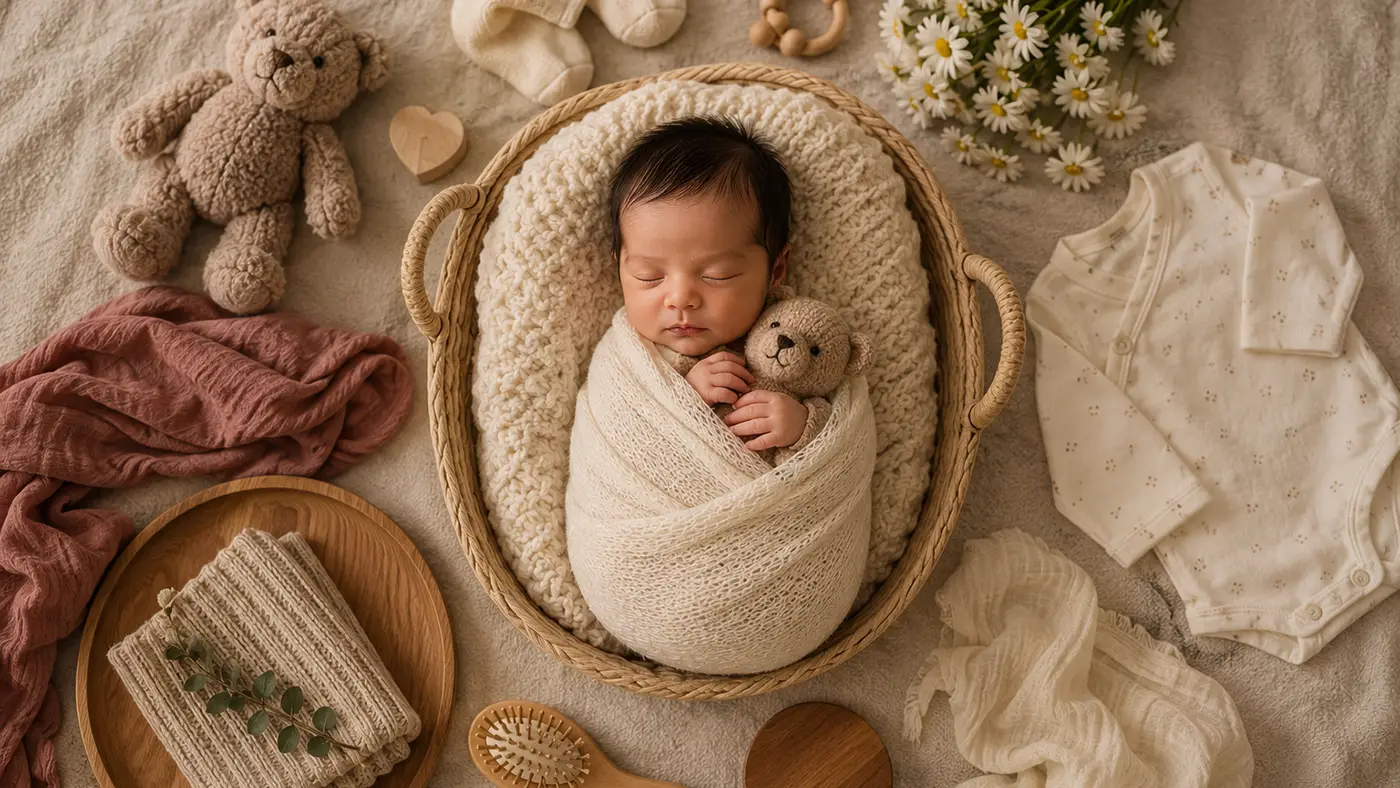 Bed, Blanket, and Pillows for Newborn Pictures at Home